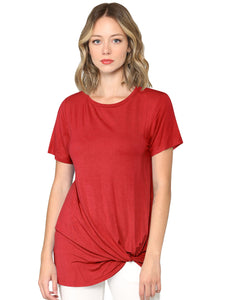WT2312 Women's Casual Shirts Twist Knot Tunics Top