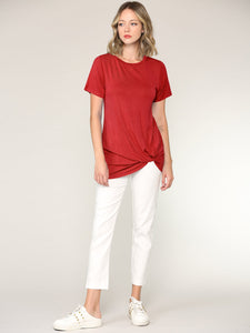 WT2312 Women's Casual Shirts Twist Knot Tunics Top