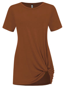 WT2312 Women's Casual Shirts Twist Knot Tunics Top