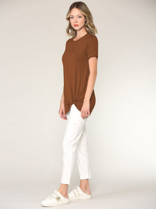 WT2312 Women's Casual Shirts Twist Knot Tunics Top