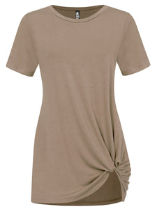WT2312 Women's Casual Shirts Twist Knot Tunics Top