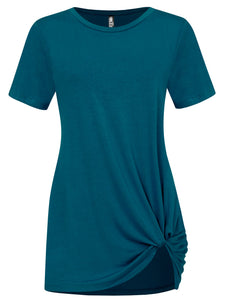 WT2312 Women's Casual Shirts Twist Knot Tunics Top
