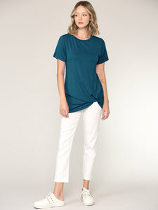 WT2312 Women's Casual Shirts Twist Knot Tunics Top