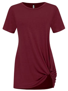 WT2312 Women's Casual Shirts Twist Knot Tunics Top