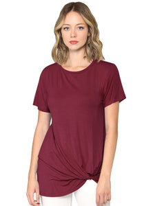 WT2312 Women's Casual Shirts Twist Knot Tunics Top