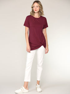 WT2312 Women's Casual Shirts Twist Knot Tunics Top