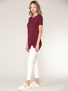 WT2312 Women's Casual Shirts Twist Knot Tunics Top