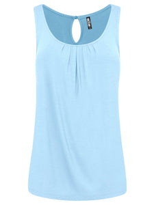WT2315 Women's Summer Sleeveless Pleated Back Closure Casual Tank Tops