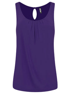 WT2315 Women's Summer Sleeveless Pleated Back Closure Casual Tank Tops