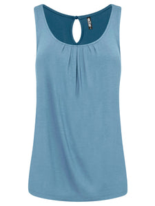 WT2315 Women's Summer Sleeveless Pleated Back Closure Casual Tank Tops