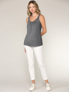 WT2315 Women's Summer Sleeveless Pleated Back Closure Casual Tank Tops