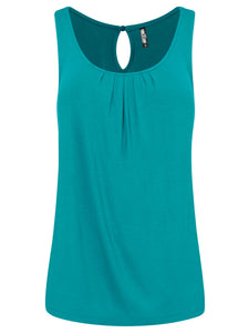 WT2315 Women's Summer Sleeveless Pleated Back Closure Casual Tank Tops