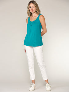 WT2315 Women's Summer Sleeveless Pleated Back Closure Casual Tank Tops