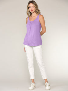WT2315 Women's Summer Sleeveless Pleated Back Closure Casual Tank Tops