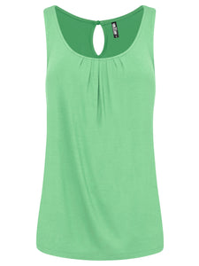 WT2315 Women's Summer Sleeveless Pleated Back Closure Casual Tank Tops