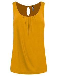 WT2315 Women's Summer Sleeveless Pleated Back Closure Casual Tank Tops