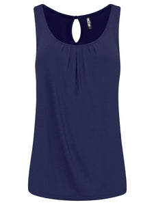 WT2315 Women's Summer Sleeveless Pleated Back Closure Casual Tank Tops