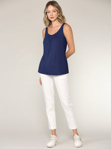 WT2315 Women's Summer Sleeveless Pleated Back Closure Casual Tank Tops