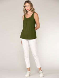 WT2315 Women's Summer Sleeveless Pleated Back Closure Casual Tank Tops