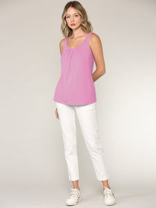 WT2315 Women's Summer Sleeveless Pleated Back Closure Casual Tank Tops