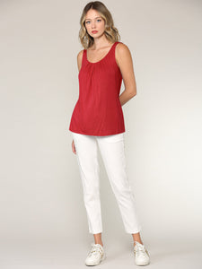 WT2315 Women's Summer Sleeveless Pleated Back Closure Casual Tank Tops