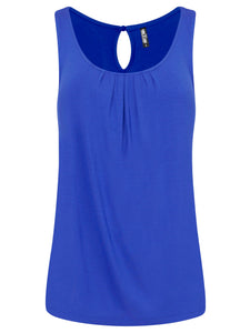 WT2315 Women's Summer Sleeveless Pleated Back Closure Casual Tank Tops