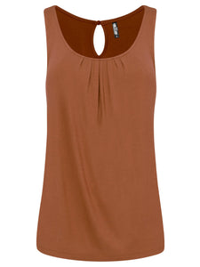 WT2315 Women's Summer Sleeveless Pleated Back Closure Casual Tank Tops