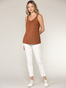 WT2315 Women's Summer Sleeveless Pleated Back Closure Casual Tank Tops