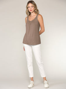 WT2315 Women's Summer Sleeveless Pleated Back Closure Casual Tank Tops