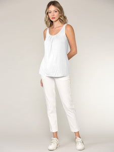 WT2315 Women's Summer Sleeveless Pleated Back Closure Casual Tank Tops