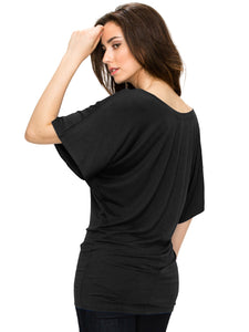 WT742 Women's Solid Short Sleeve Boat Crew Neck Dolman