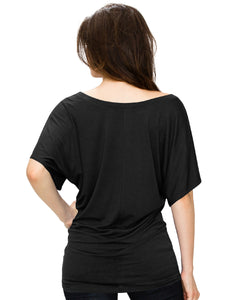 WT742 Women's Solid Short Sleeve Boat Crew Neck Dolman