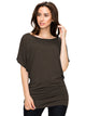 WT742 Women's Solid Short Sleeve Boat Crew Neck Dolman