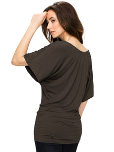 WT742 Women's Solid Short Sleeve Boat Crew Neck Dolman