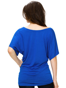 WT742 Women's Solid Short Sleeve Boat Crew Neck Dolman