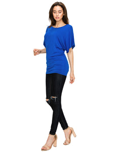 WT742 Women's Solid Short Sleeve Boat Crew Neck Dolman