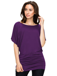 WT742 Women's Solid Short Sleeve Boat Crew Neck Dolman