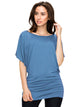 WT742 Women's Solid Short Sleeve Boat Crew Neck Dolman