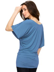 WT742 Women's Solid Short Sleeve Boat Crew Neck Dolman