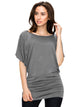 WT742 Women's Solid Short Sleeve Boat Crew Neck Dolman