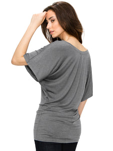 WT742 Women's Solid Short Sleeve Boat Crew Neck Dolman