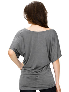 WT742 Women's Solid Short Sleeve Boat Crew Neck Dolman