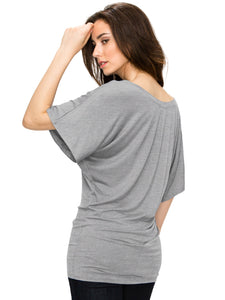 WT742 Women's Solid Short Sleeve Boat Crew Neck Dolman
