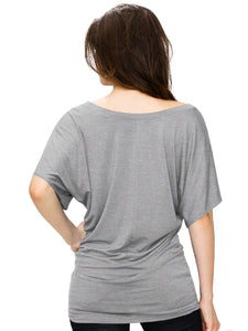 WT742 Women's Solid Short Sleeve Boat Crew Neck Dolman