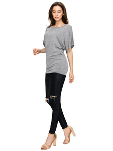WT742 Women's Solid Short Sleeve Boat Crew Neck Dolman