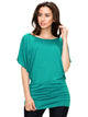 WT742 Women's Solid Short Sleeve Boat Crew Neck Dolman