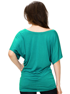 WT742 Women's Solid Short Sleeve Boat Crew Neck Dolman