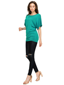 WT742 Women's Solid Short Sleeve Boat Crew Neck Dolman