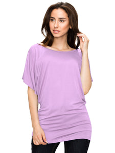 WT742 Women's Solid Short Sleeve Boat Crew Neck Dolman
