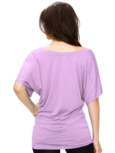 WT742 Women's Solid Short Sleeve Boat Crew Neck Dolman